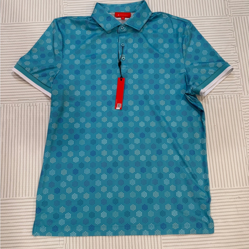 Men's Teal Geo-Print Polo Shirt